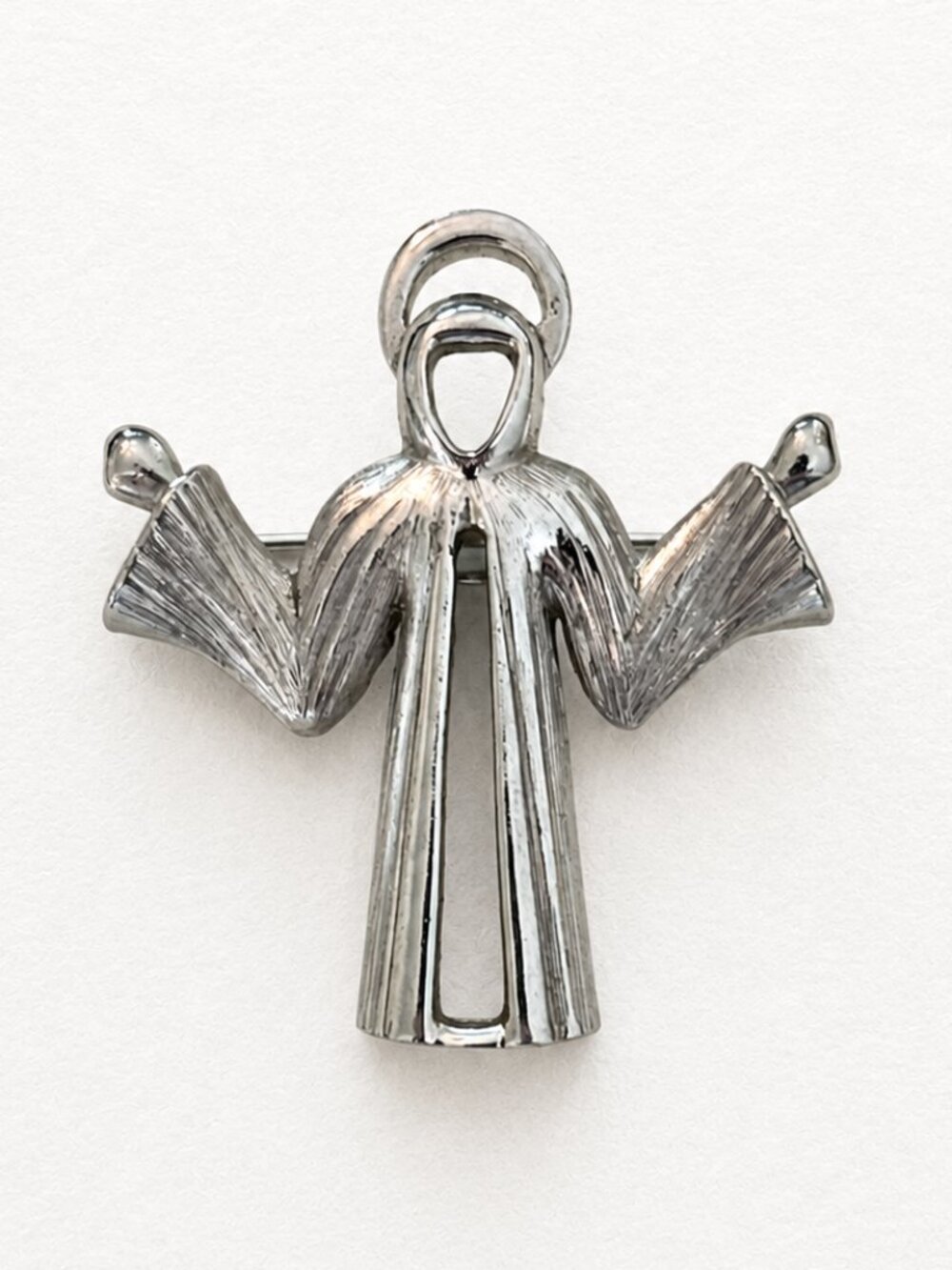 D'Orlan Angel Brooch Pendant Signed Silver Tone Modernist Canada Minimal Mid Cen